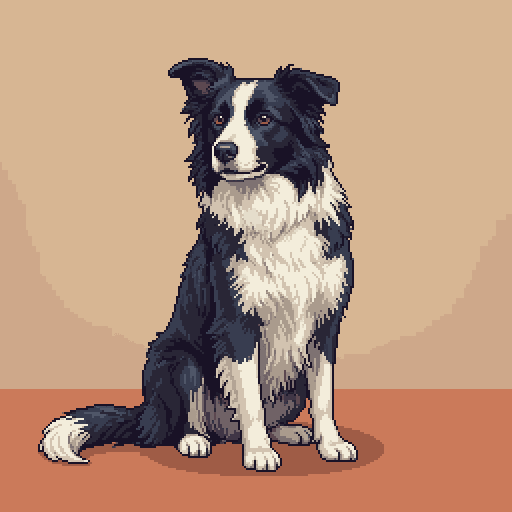 Black-and-white collie artwork created with PixelLab