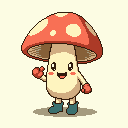 Mushroom character drawing created with PixelLab